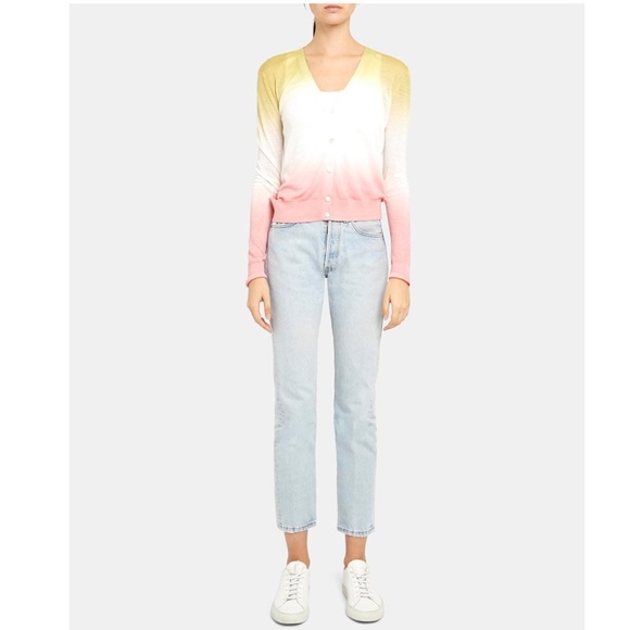 Theory Dual Ombre Cardigan in Pink and Green Ombre Linen- Viscose Medium NWT - Picture 16 of 16